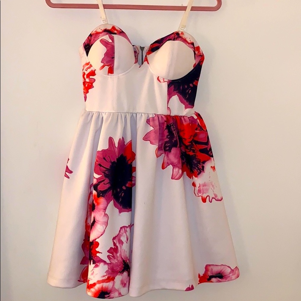 Material Girl Mini White Dress with Pink Floral Design